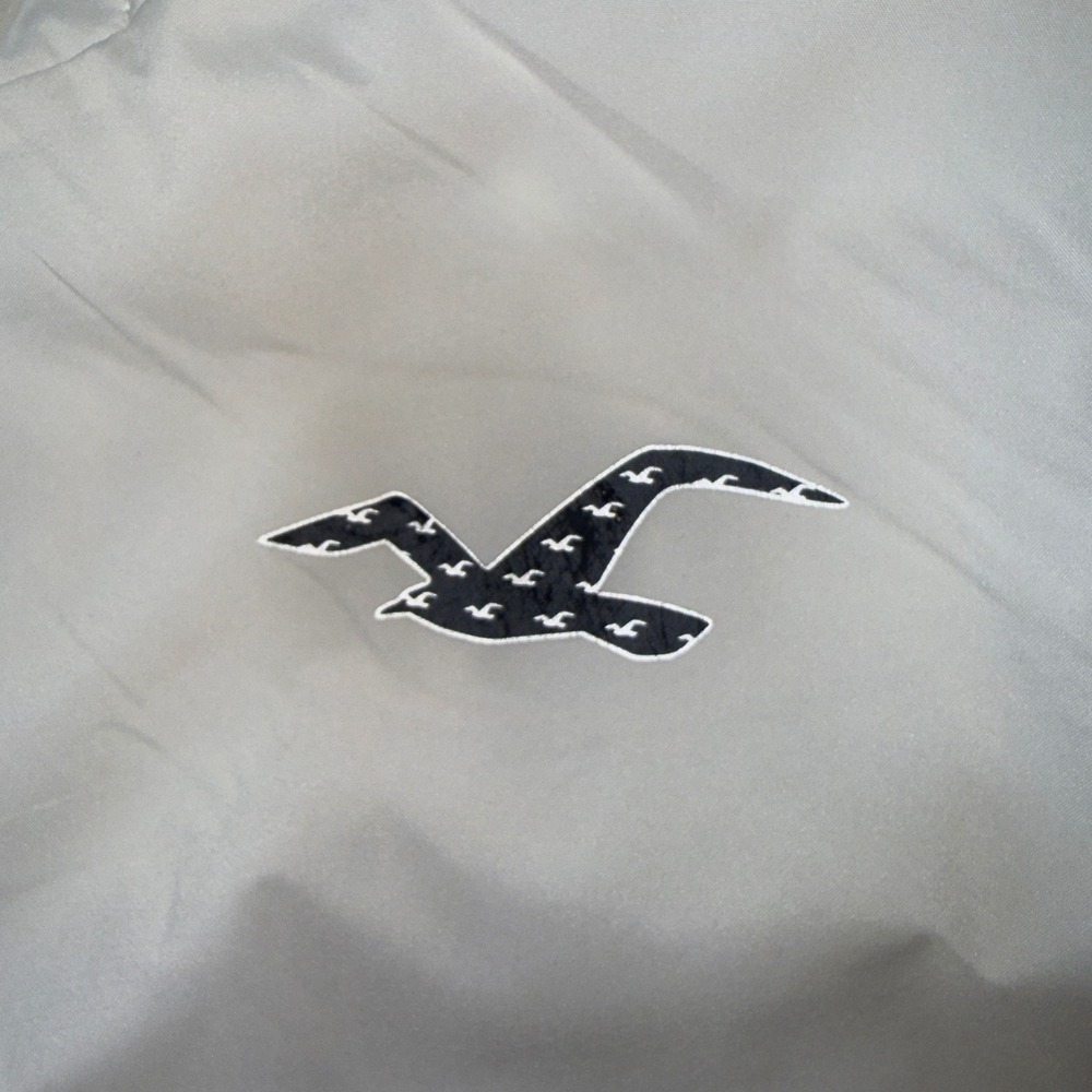 Hollister Windbreaker Jacket Mens L White Good‎ Graphic Sleeve Fleece Lined